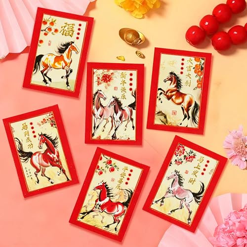 ELLZK ELLZK Chinese Red Envelopes Horse 2026 Chinese New Year Lunar New Year Decorations Lucky Money Envelopes Gifts(6 Patterns 36 Pcs) Ink Painting Style - Image 4