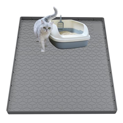 Jacooxi Cat Litter Mat for Litter Box, Silicone Large Cat Litter Trapping Mat - 31x22 in, Waterproof & Non-Slip, Durable & Easy Clean, Gray - Image 1