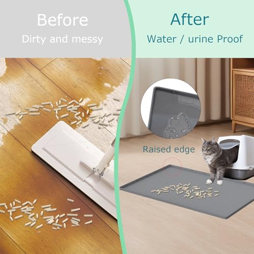Jacooxi Cat Litter Mat for Litter Box, Silicone Large Cat Litter Trapping Mat - 31x22 in, Waterproof & Non-Slip, Durable & Easy Clean, Gray - Image 5