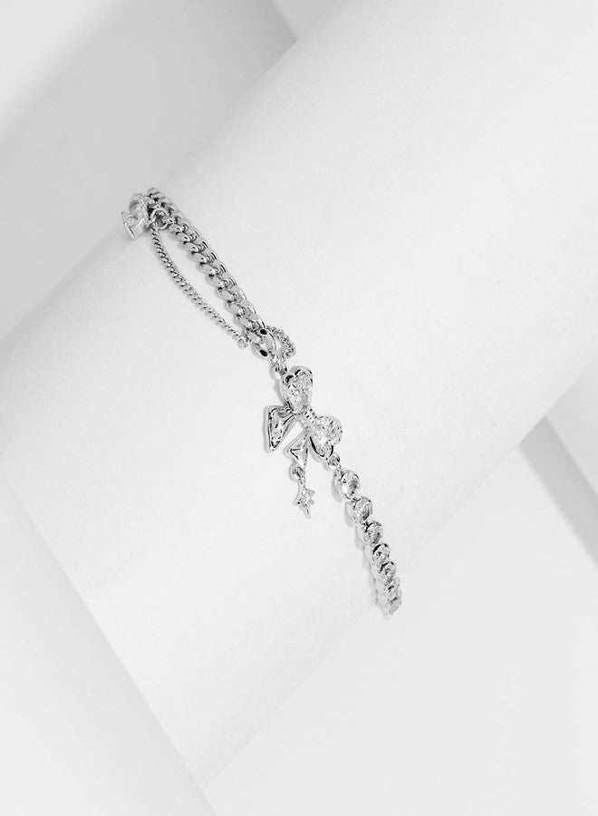 DivaGlamz Bow Zircon Bracelet - Friendship Is Like A Bow For Women, Adjustable Ribbon Bow Beaded Chain White Pink CZ Friendship Bracelets To My Best Friend Fashion Gifts Jewelry (Bow Silver-1) - Image 3