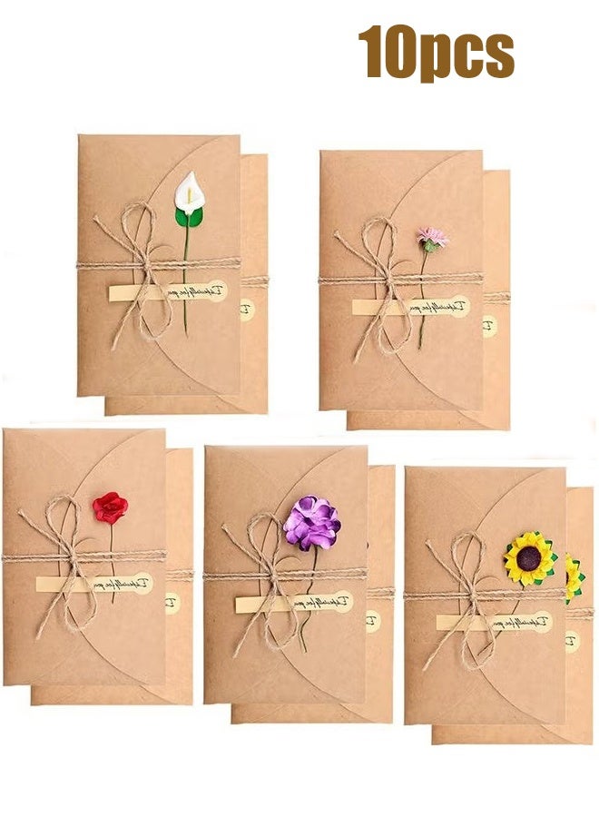 واي جيه 10 عبوات من بطاقات المعايدة المجففة مع المغلفات ، وبطاقات هدايا العطلات البني العتيقة ، وبطاقات دعوة DIY ، وبطاقات الأمنيات ، وبطاقات الملاحظات ، وبطاقات الشكر لعيد الميلاد - Image 1