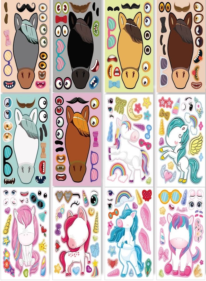 DaiUni 24 Sheets 8.27''×5.9'' Make Your Own Stickers for Kids Toddlers, Make a Face Stickers Mix and Match with Unicorns Dinosaur Horse and Sea Animals for Kids Party Favors Activities - Image 3