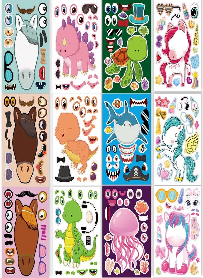 DaiUni 24 Sheets 8.27''×5.9'' Make Your Own Stickers for Kids Toddlers, Make a Face Stickers Mix and Match with Unicorns Dinosaur Horse and Sea Animals for Kids Party Favors Activities - Image 1