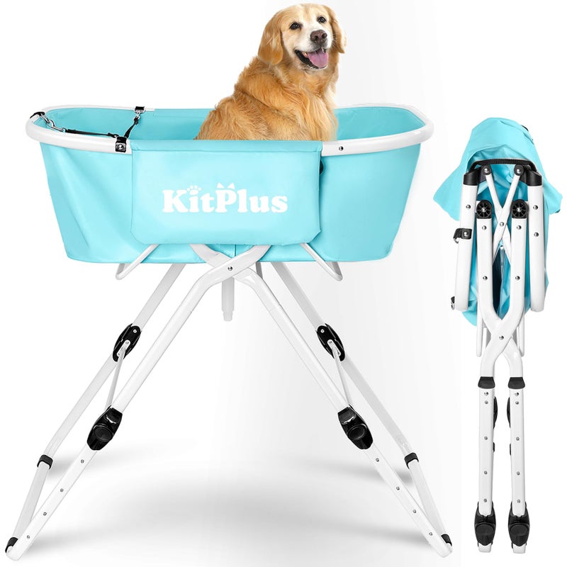 KITPLUS Elevated Portable Dog Bathtub, 5 Height Adjustable Dog Washing Station for Pet Shower and Grooming Foldable Bathing Tub with Storage & Anti-Slip Design for Small Large Dogs Cats - Image 1