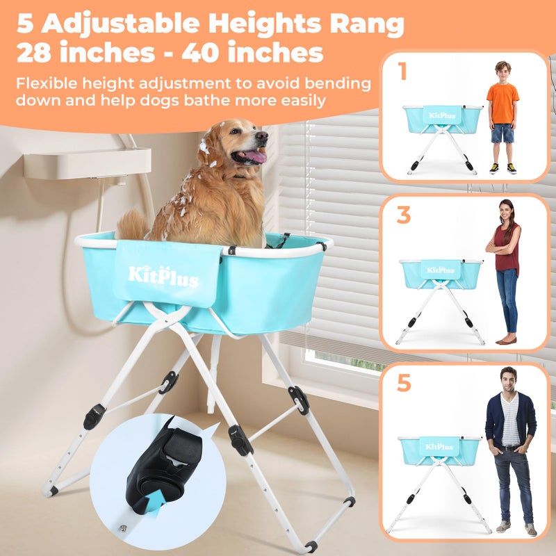 KITPLUS Elevated Portable Dog Bathtub, 5 Height Adjustable Dog Washing Station for Pet Shower and Grooming Foldable Bathing Tub with Storage & Anti-Slip Design for Small Large Dogs Cats - Image 3