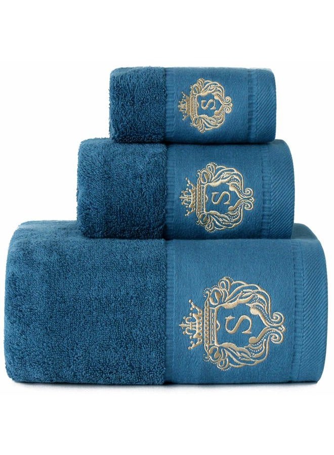 Sunshinejing Premium 100% Pure Cotton Bath Towel Luxury Hotel & Spa Bathroom Hand Towels Embroidery Washcloth Decoration Bath Sheets (Peacock-Blue) - Image 1