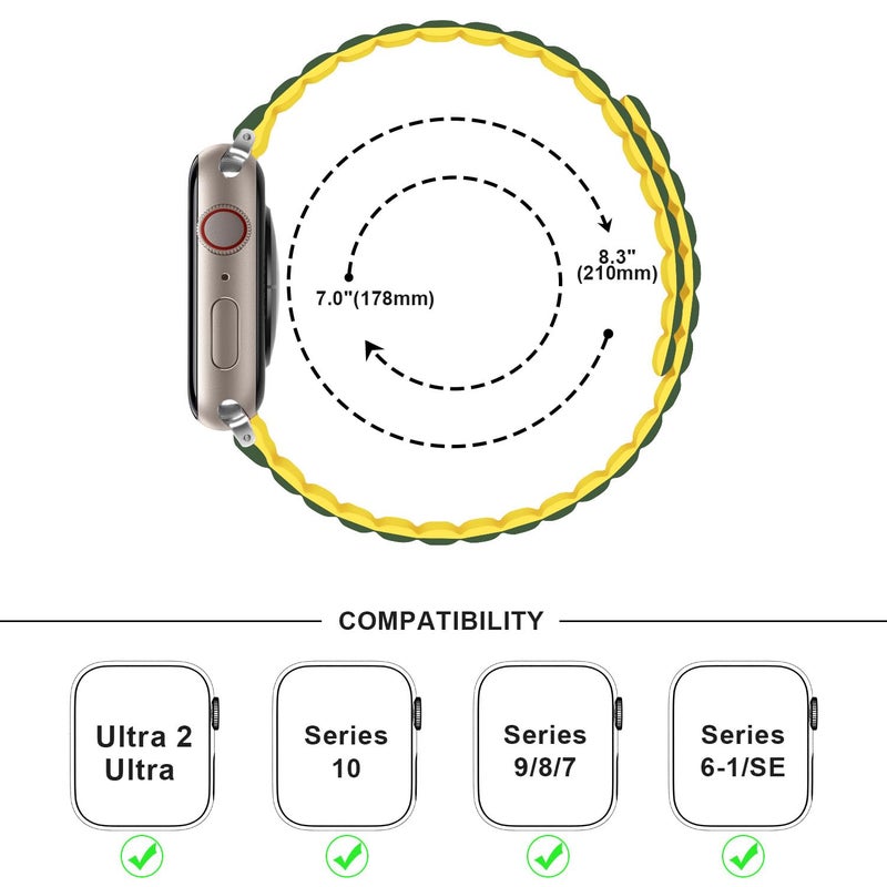 Anlinser Magnetic Bands Compatible with Apple Watch Band 49/46/45 44/42/41/40/38mm, Women Men Double Side Reversible Strap for iWatch Ultra 3-1 Series 11/10/9/8/7-1 SE(49/46/45/44/42,Green/Yellow) - Image 4