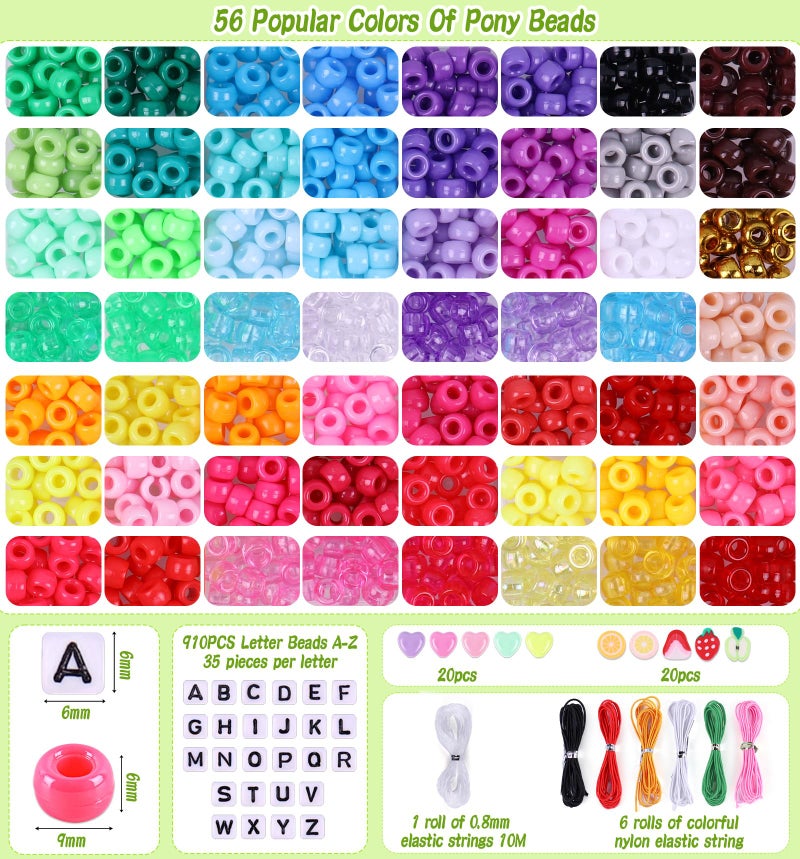Wutubug 3000Pcs 56 Colors Pony Beads for Bracelet Making Kit, Rainbow Kandi Beads Friendship Bracelet Kit with 910pcs A-Z Letter Bead, DIY Jewelry Making Craft for Adults - Image 2