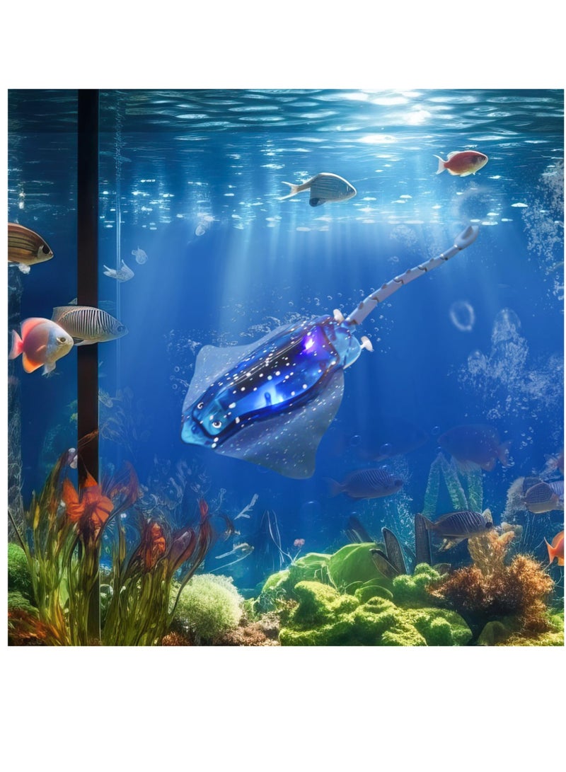 SOLARAE Remote Control Boat High-Simulation Diving Manta Ray Pool Toys for Kids Age 4+, 2.4gz RC Boat Stingray Robot Fish Toy with LED Lights for Lake Swimming Pool Bathroom, Blue - Image 4