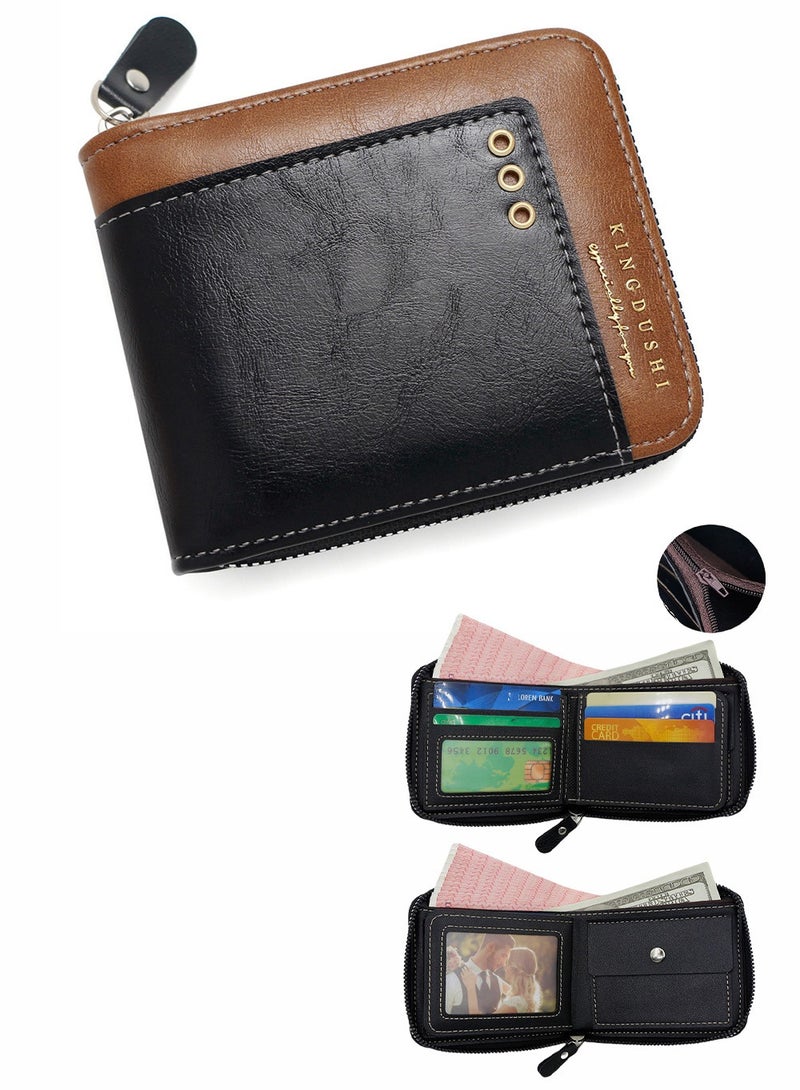 Kingdushi Mens RFID Blocking Wallets Zipper Leather Wallet for Men Bifold RFID Card Holder - Image 1