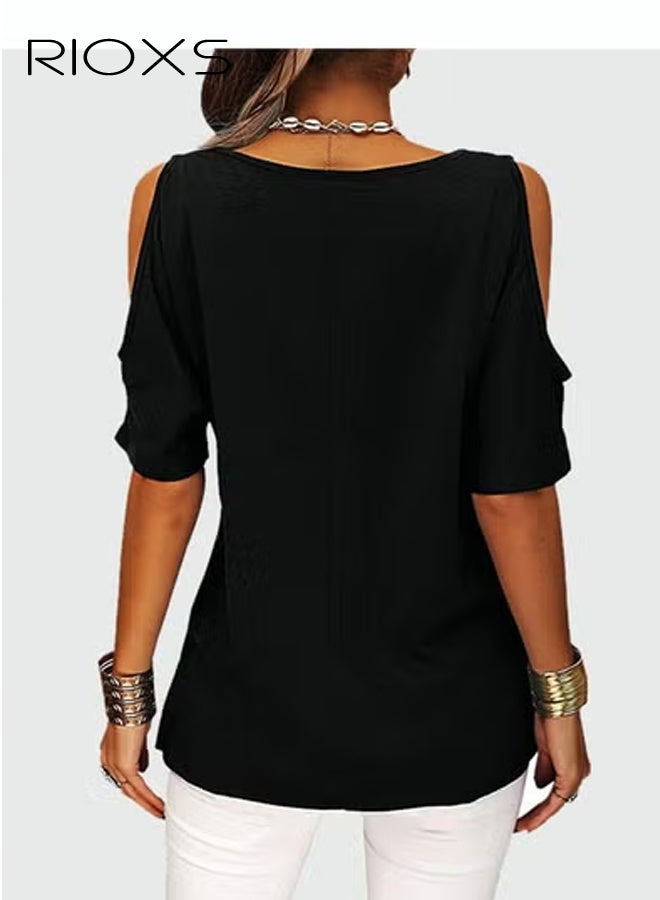RIOXS Womens Short Sleeve T-Shirts Crew Neck Basic Blouse Casual Tops  - Image 2