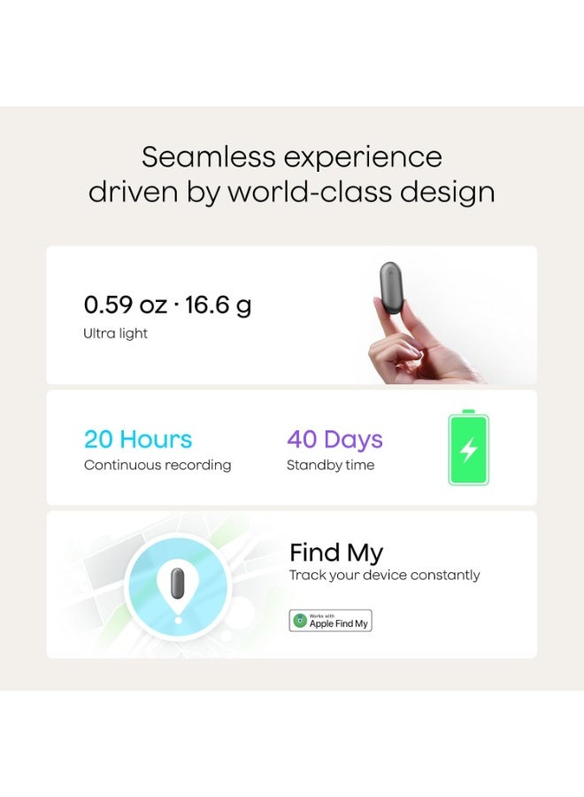 بلود مسجل الصوت Plaud NotePin، مسجل صوت بتقنية الذكاء الاصطناعي، تحكم عبر التطبيق، مدوّن ملاحظات بتقنية الذكاء الاصطناعي، نسخ وتلخيص بتقنية الذكاء الاصطناعي، يدعم 112 لغة، ذاكرة 64 جيجابايت، مسجل صوت للمحاضرات والاجتماعات، لون رمادي كوني - Image 5