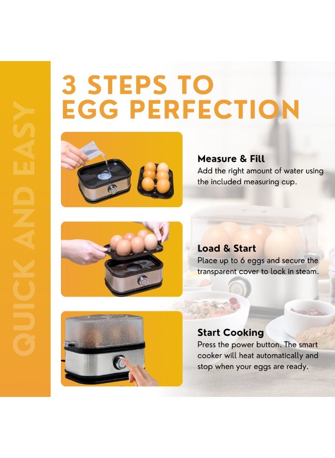 Nexso Square Egg Boiler Electric Steamer - 1 to 6 Eggs, Stainless Steel & Food-Grade PP Plastic, Multi-Function Hard Boiled Egg Cooker for Soft, Medium, & Hard Boiled Eggs, 200W, Compact Design - Image 5