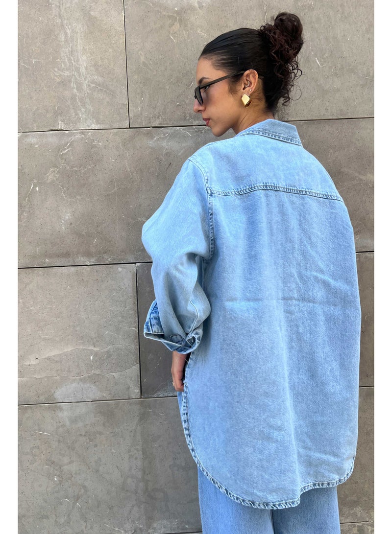 CIZARO Oversized - Denim Blue Mirage Shirt  - Image 4