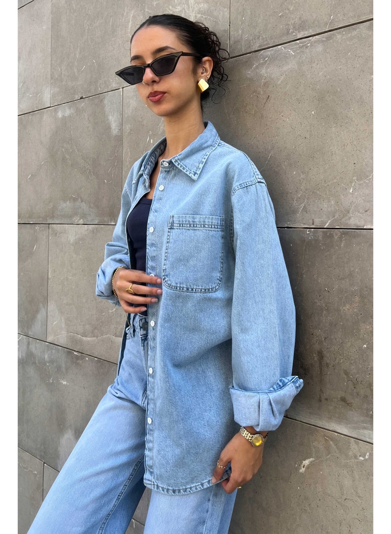 CIZARO Oversized - Denim Blue Mirage Shirt  - Image 3