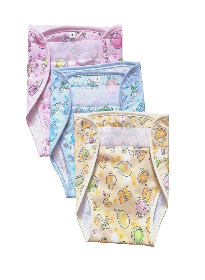 Truvic Baby's Outside Plastic Inside Terry Cotton Waterproof Reusable Loop and Hook PVC Nappy/Diaper/Langot (Multicolor, 1-3 Months) - Pack of 3 - Image 1