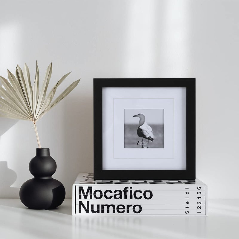UMICAL 8x8 Picture Frames Set of 2 Display 6x6 or 4x4 Pictures with Mat or 8x8 Pictures without Mat Square Wood Black Photo Frames with HD Plexiglass for Tabletop Stand and Wall Mounting - Image 4
