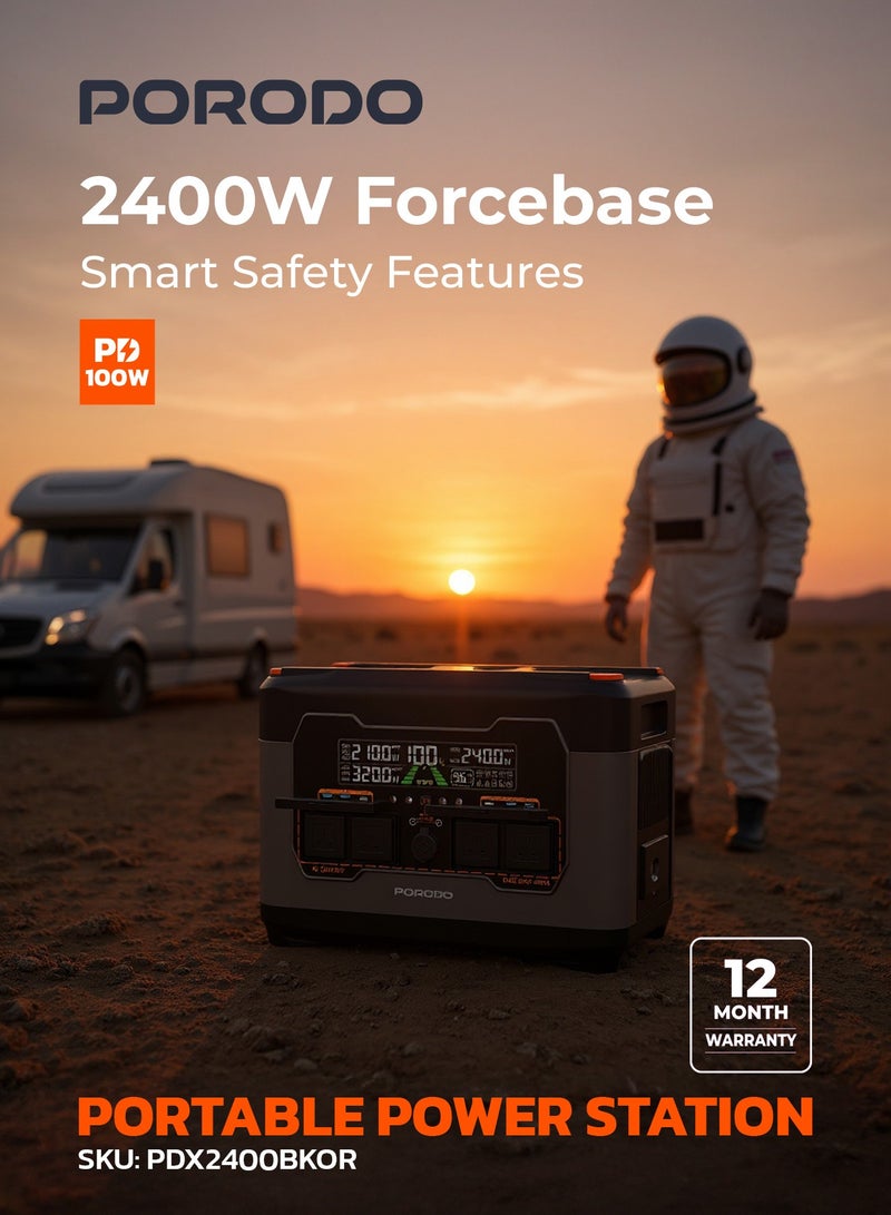 بورودو محطة طاقة محمولة Forcebase بقوة 2400 واط وسعة 2047.5 واط في الساعة مع إضاءة LED متعددة الأوضاع ومولد شحن سريع PD 100 واط / متوافق مع بطارية PDX2400EPBK / مدخل طاقة شمسية فعال / طاقة احتياطية فورية / منافذ إخراج متعددة الاستخدامات / شحن بالطاقة الشمسية / ميزات أمان ذكية - أسود - Image 3