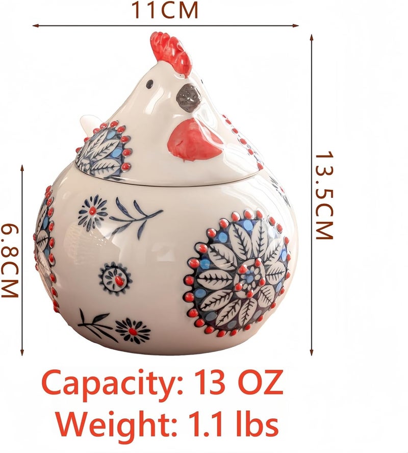 Frezonika Ceramic Salt Cellar with Lid and Spoon, 13 OZ Large Chicken Salt Jar, Salt Holder for Counter, Coffee, Sugar, Spices and Candies, Salt Containers for Countertop (Blue) - Image 4