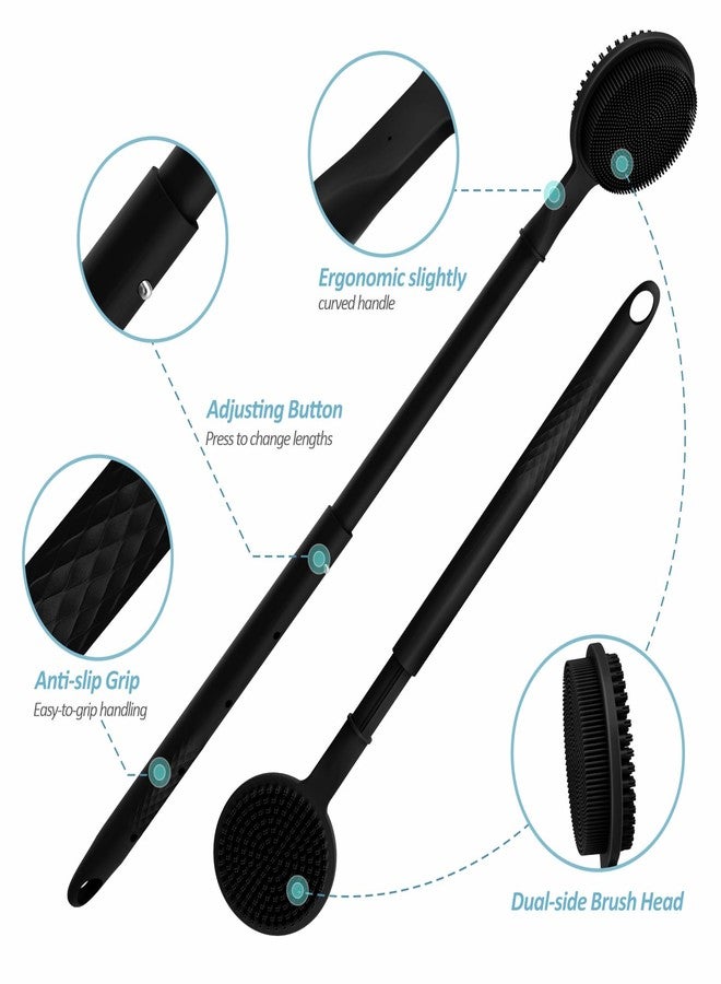 GEENOA Adjustable Silicone Back & Face Scrubber Set, 16''-24'' Extendable Shower Back Scrubber with Dual-Side Head and Lathering Bristles, Manual Face Scrubber with Soft Bristle Non-Slip Handle(Black) - Image 3