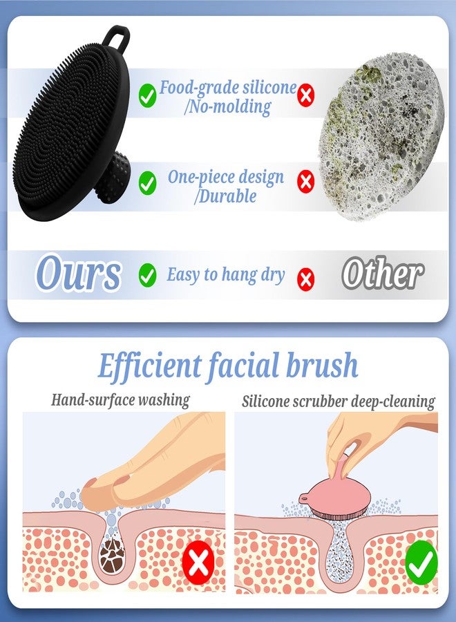 GEENOA Adjustable Silicone Back & Face Scrubber Set, 16''-24'' Extendable Shower Back Scrubber with Dual-Side Head and Lathering Bristles, Manual Face Scrubber with Soft Bristle Non-Slip Handle(Black) - Image 5
