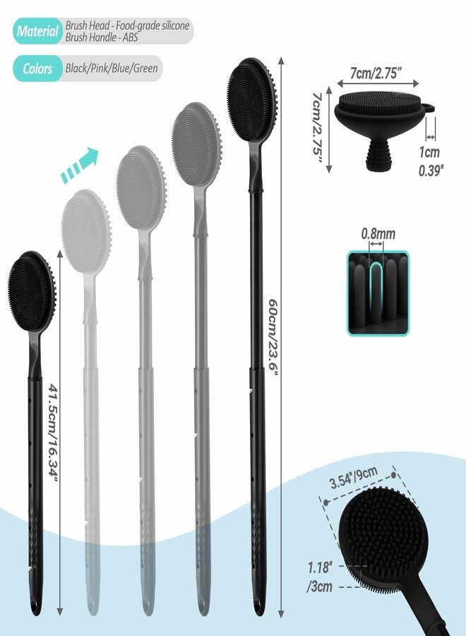 GEENOA Adjustable Silicone Back & Face Scrubber Set, 16''-24'' Extendable Shower Back Scrubber with Dual-Side Head and Lathering Bristles, Manual Face Scrubber with Soft Bristle Non-Slip Handle(Black) - Image 2