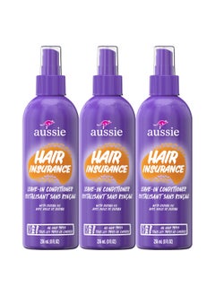 Aussie Aussie Hair Insurance Leave-In Conditioner Spray, Frizz Control, Softening with Jojoba & Sea Kelp, Moisturizing Treatment for All Hair Types, Juicy Citrus, 8 Fl Oz Each, Triple Pack 