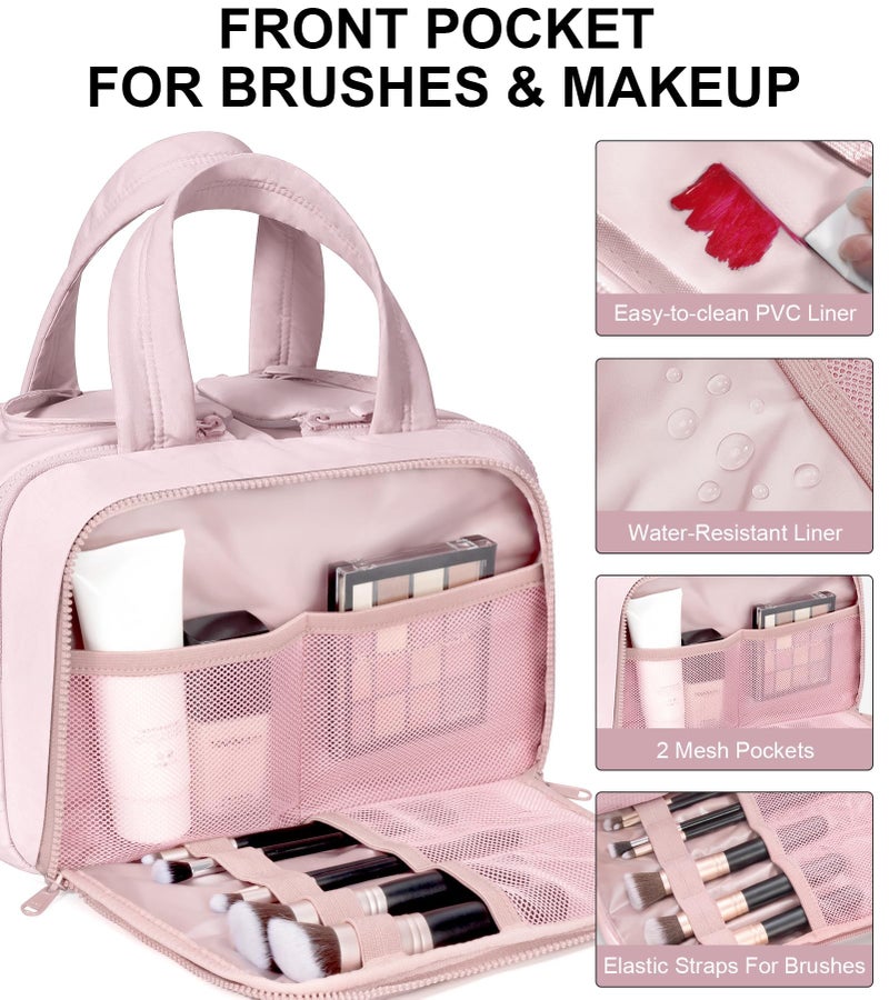 Bagstellar Travel Toiletry Bag, Large Wide-open Puffy Toiletry Bag for Women, Lightweight Quilted Makeup Bag Cosmetic Organizer with Handle Water-resistant Travel Essentials for Toiletries Accessories Light Pink - Image 5
