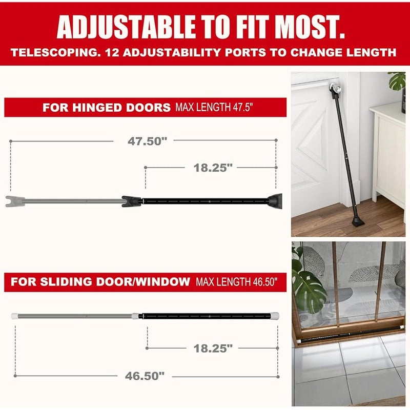 Securityman 2-in-1 Door Security Bar & Sliding Patio Door Security Bar (2 Pack) via Interchangeable Caps - Constructed of High Grade Iron - Black - Image 3