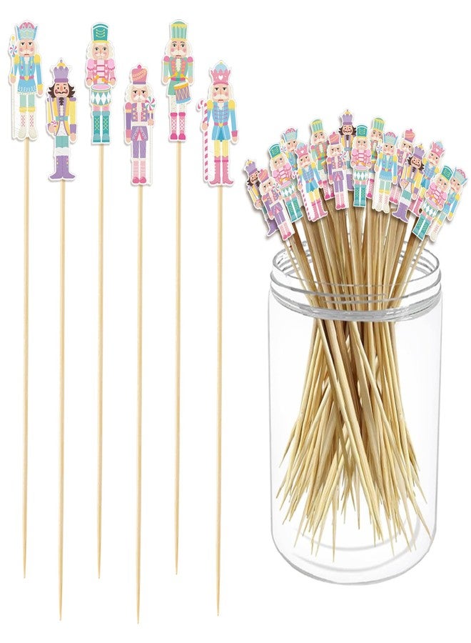 JarThenaAMCS 300Pcs Christmas Nutcracker Cocktail Picks 6 Design Pink Xmas Toothpicks Long Cocktail Appetizer Skewer for Fruit Drink Dessert Party Supplies - Image 1
