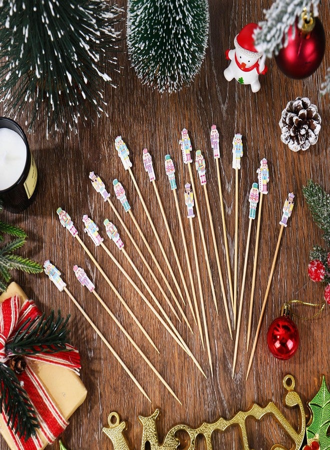 JarThenaAMCS 300Pcs Christmas Nutcracker Cocktail Picks 6 Design Pink Xmas Toothpicks Long Cocktail Appetizer Skewer for Fruit Drink Dessert Party Supplies - Image 4