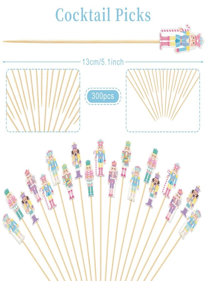 JarThenaAMCS 300Pcs Christmas Nutcracker Cocktail Picks 6 Design Pink Xmas Toothpicks Long Cocktail Appetizer Skewer for Fruit Drink Dessert Party Supplies - Image 2
