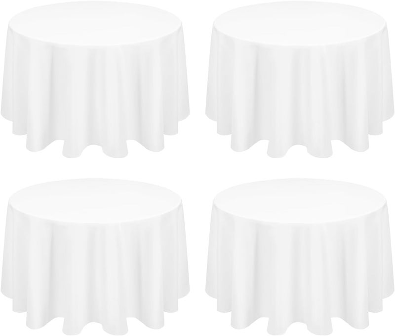 FXKS 4 Packs White Round Table Cloth 70 Inch Circular Table Cloth, Stain and Resistant Washable Polyester Round Tablecloth Table Cover for Wedding Parties Banquet Reception Gift Table - Image 1