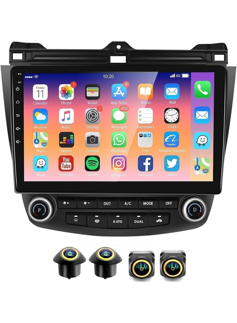 SHEZA STAR Android Car Stereo for Honda Accord 2003-2007 4GB RAM 64GB ROM Support Carplay, M-Link Wi-Fi BT, Radio GPS, 10 Inch IPS.QLED, Screen with 360D Camera Included - Image 1