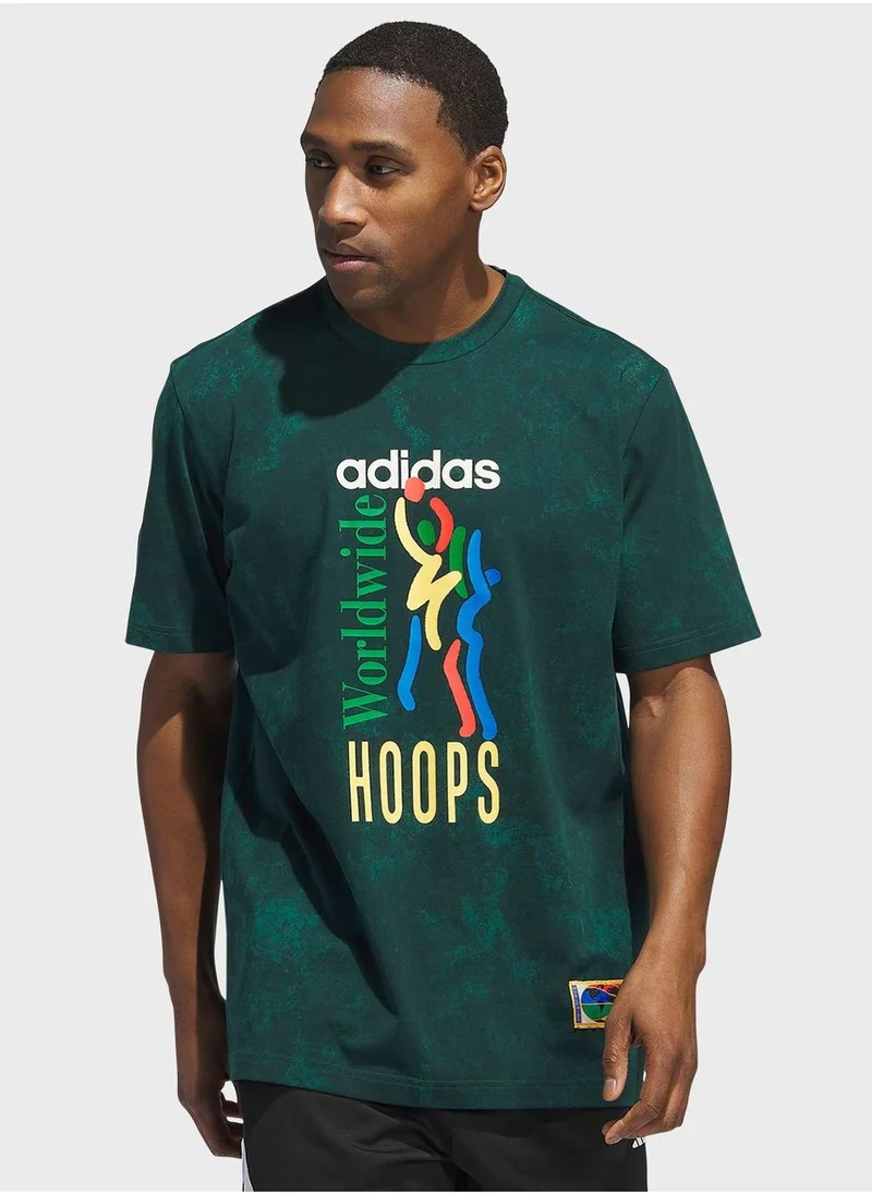 Adidas Worldwide Hoop Aop Graphic T-Shirt