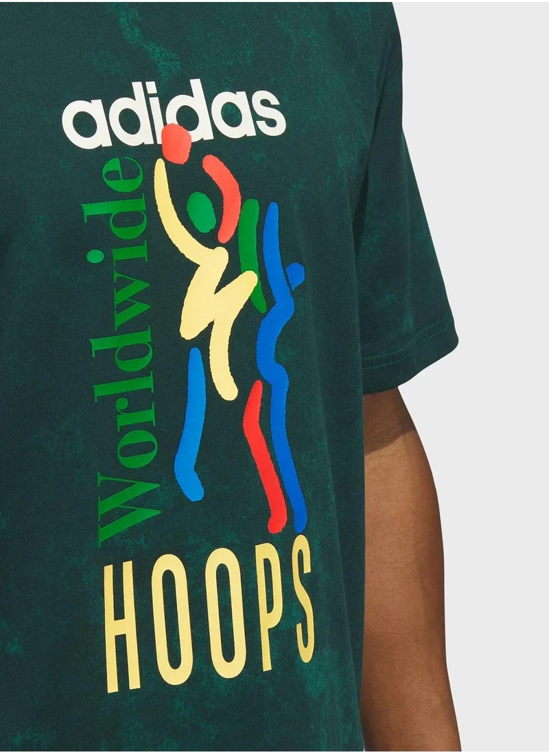 اديداس Worldwide Hoop Aop Graphic T-Shirt