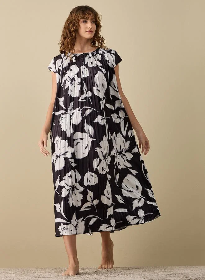 Splash FAV All-Over Floral Print Night Gown with Short Sleeves