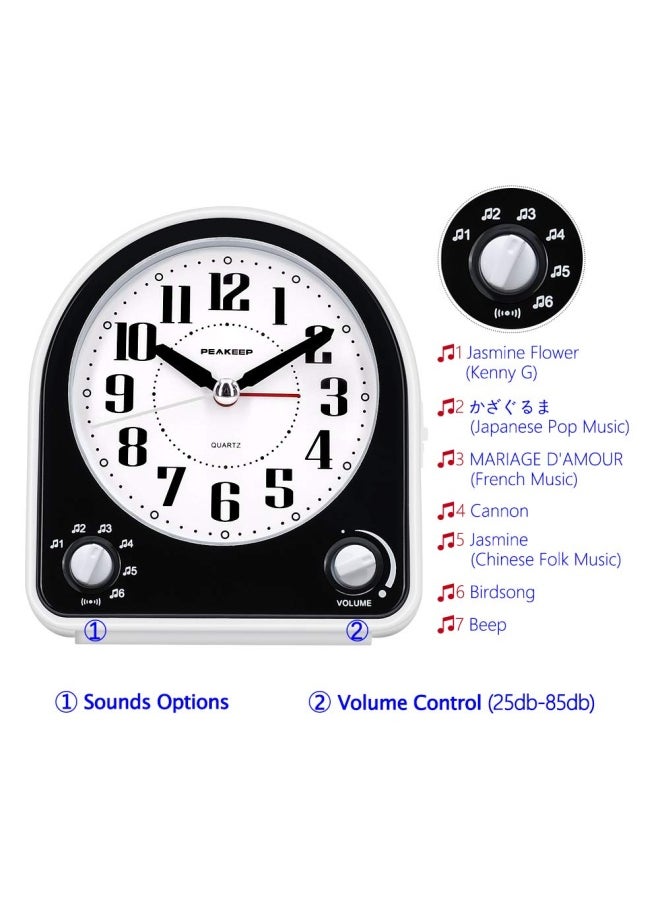 Peakeep - Peakeep Non Ticking Silent Alarm Clock Optional 7 Wake Up Sounds With Volume Control Nightlight And Snooze Aa Battery Operated And Included Black - Image 1