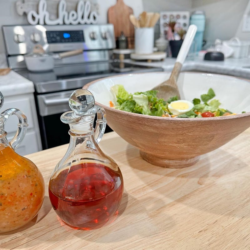 Cornucopia Brands Glass Oil and Vinegar Cruets (Set of 2); 8oz Round Oil Dispensers / Salad Dressing Bottles with Stoppers - Image 3