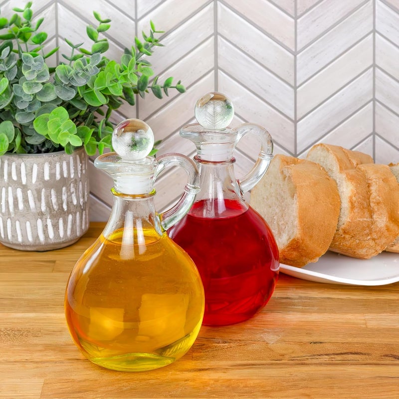 Cornucopia Brands Glass Oil and Vinegar Cruets (Set of 2); 8oz Round Oil Dispensers / Salad Dressing Bottles with Stoppers - Image 2
