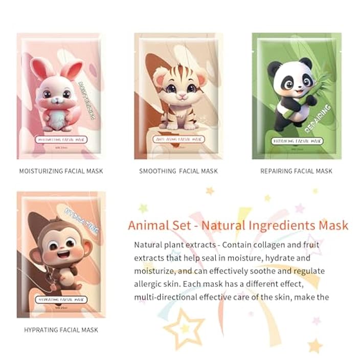 GUOYAOLIFU 10PCS Animal Face Masks Skincare Face Masks Spa Masks - Natural Ingredients Moisturizing and Protecting Delicate Skin for Winter - Image 3