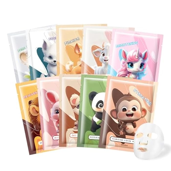 GUOYAOLIFU 10PCS Animal Face Masks Skincare Face Masks Spa Masks - Natural Ingredients Moisturizing and Protecting Delicate Skin for Winter - Image 1