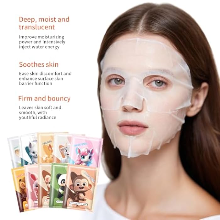 GUOYAOLIFU 10PCS Animal Face Masks Skincare Face Masks Spa Masks - Natural Ingredients Moisturizing and Protecting Delicate Skin for Winter - Image 5