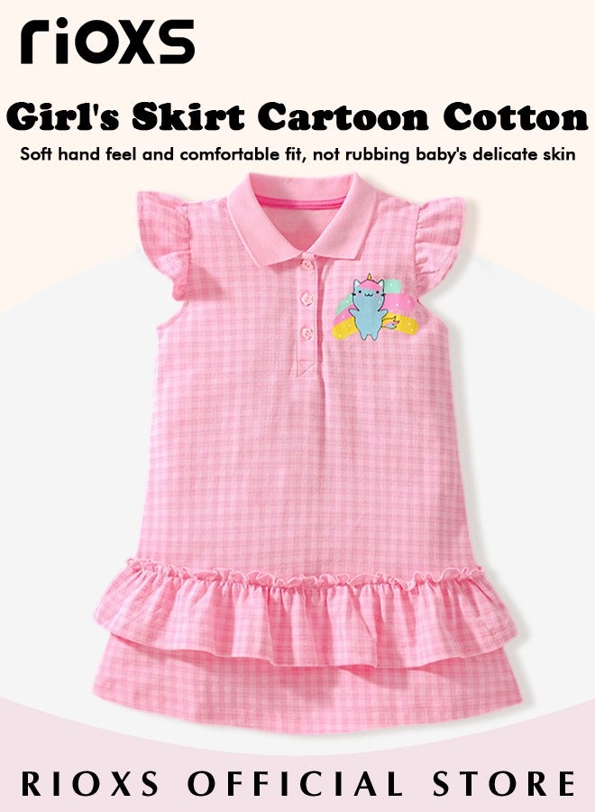 RIOXS Girls Stylish A-line Dress, Button Up Ruffle Sleeve Dress with Adorable Patterns, Wonderful Summer Dresses for Girls, Comfortable to Wear, Suitable for Daily Wear, Vacation and Other Occasions, Great Gift Choice for Girls  - Image 2