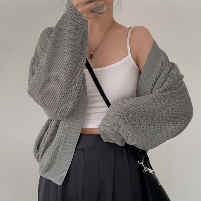 Korean Chic Lightweight Summer Cardigan Grey  - Image 2