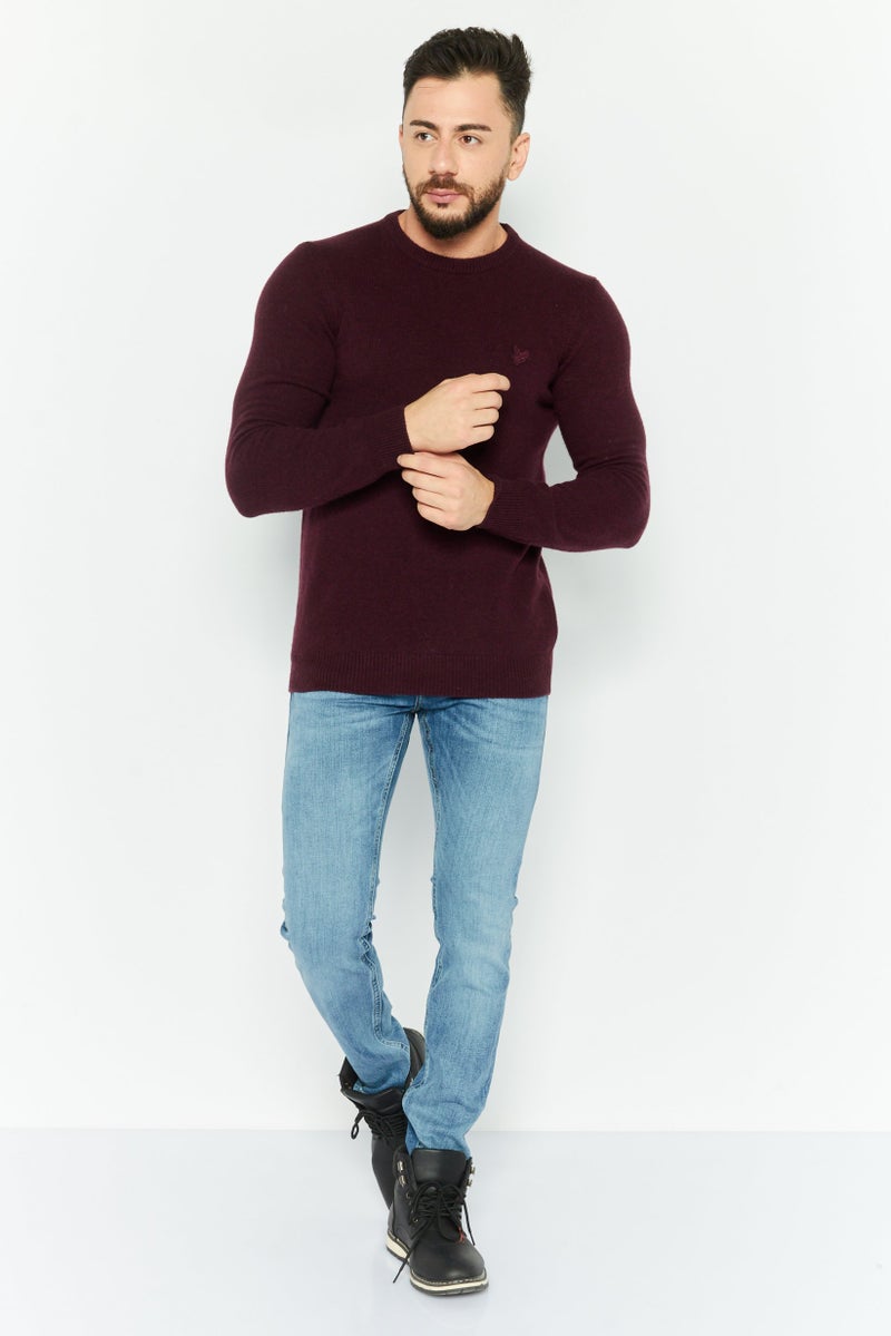 Lyle & Scott Men Crew Neck Long Sleeve Brand Logo Sweater, Maroon - Image 2
