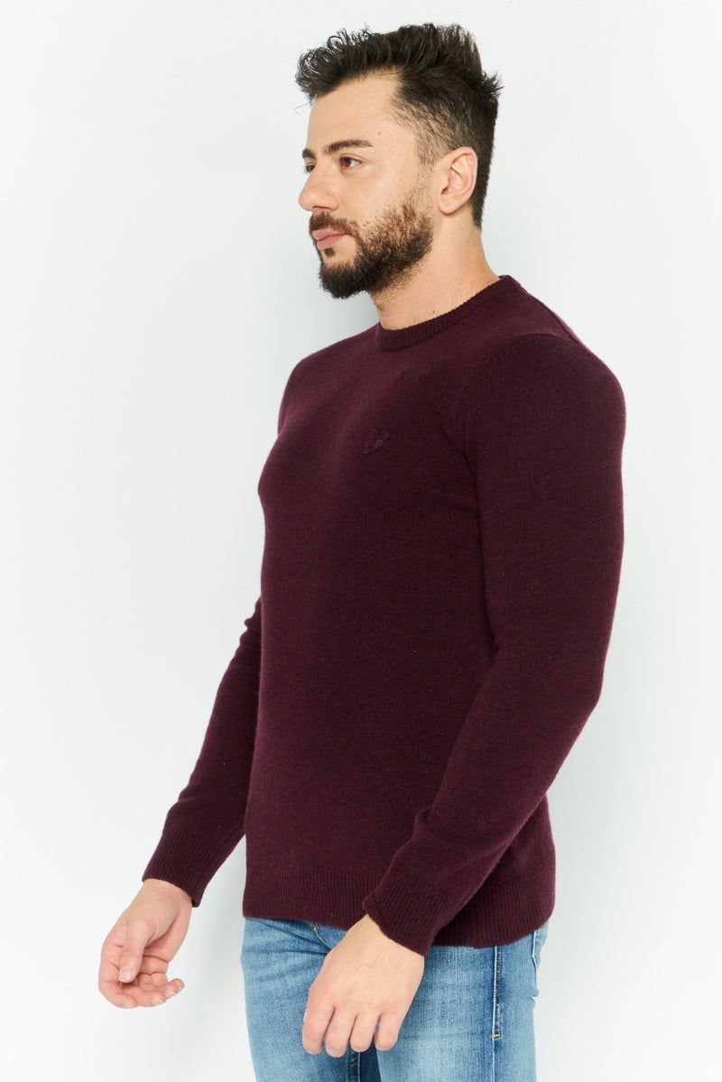 Lyle & Scott Men Crew Neck Long Sleeve Brand Logo Sweater, Maroon - Image 3