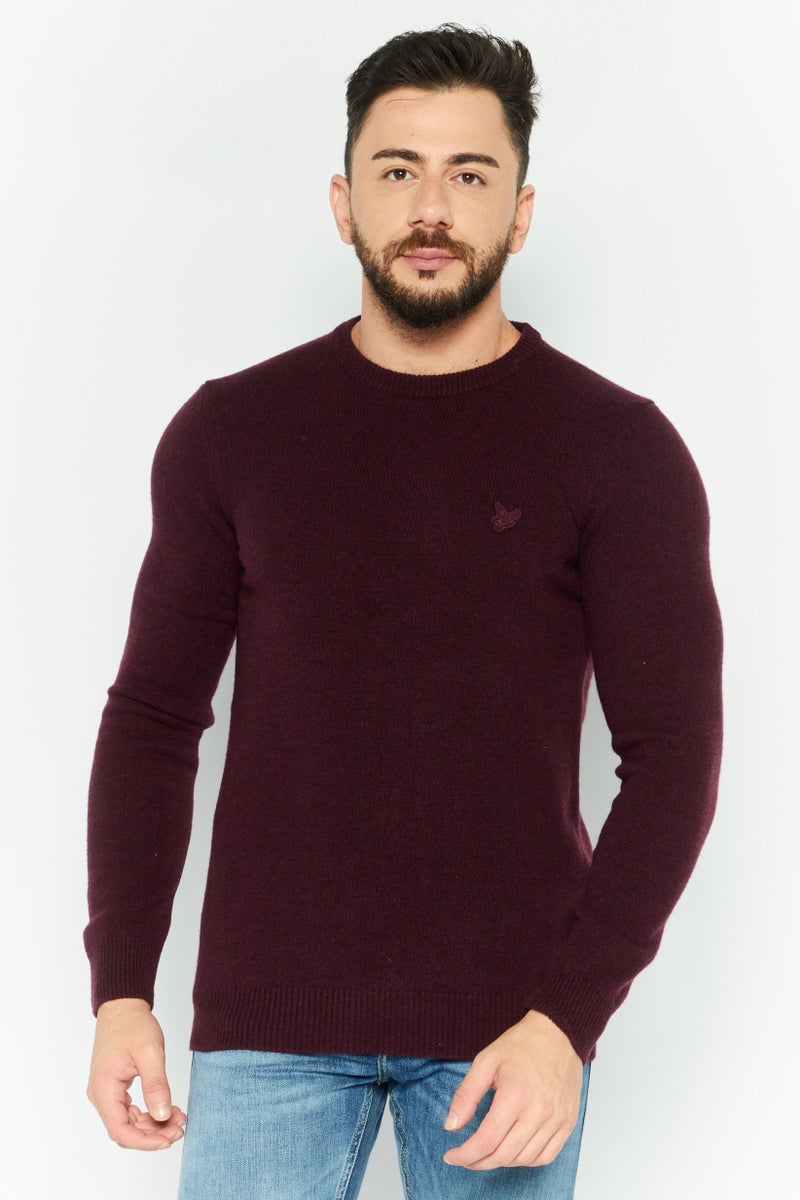 Lyle & Scott Men Crew Neck Long Sleeve Brand Logo Sweater, Maroon - Image 1