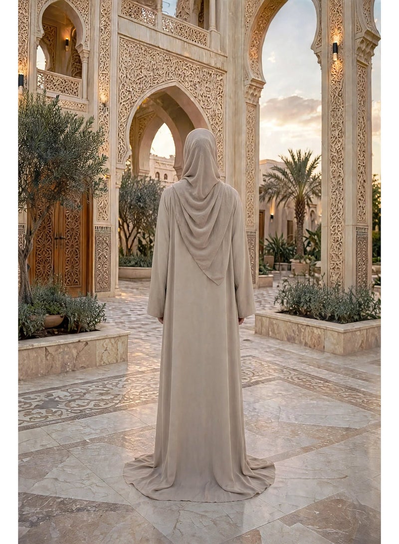 IKKXA Leaf Embroidered Front Open Abaya with Beaded Branch Accents - Image 5