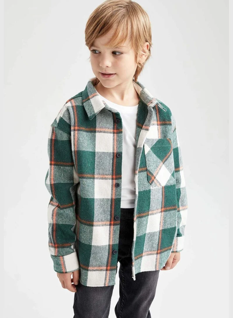 DeFacto Boy Oversize Fit Polo Neck Woven Long Sleeve Shirt